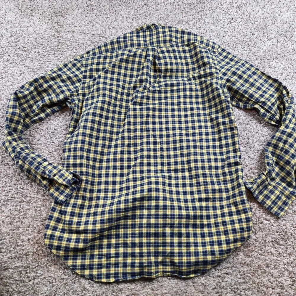 Polo Ralph Lauren Shirt Mens Medium Yelloe Blue Check Button Down Long Sleeve